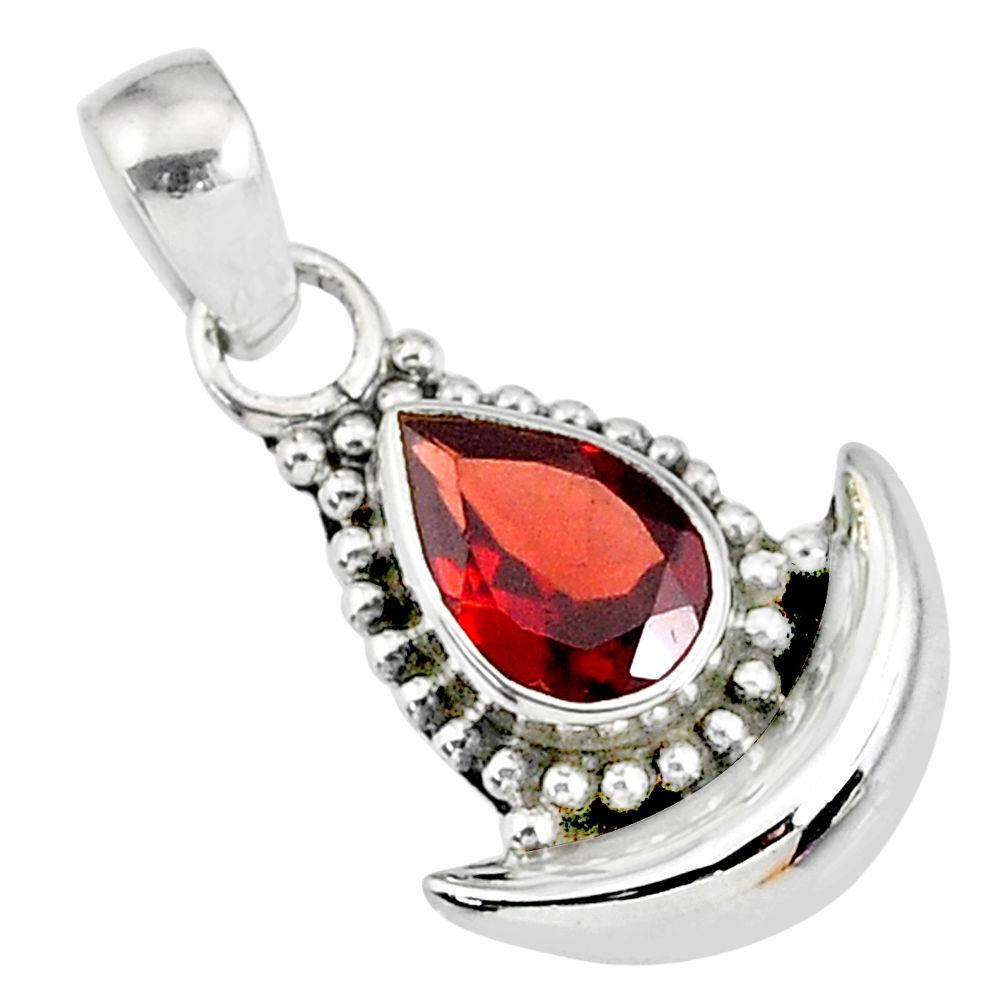 2.37cts natural red garnet 925 sterling silver moon pendant jewelry r89427