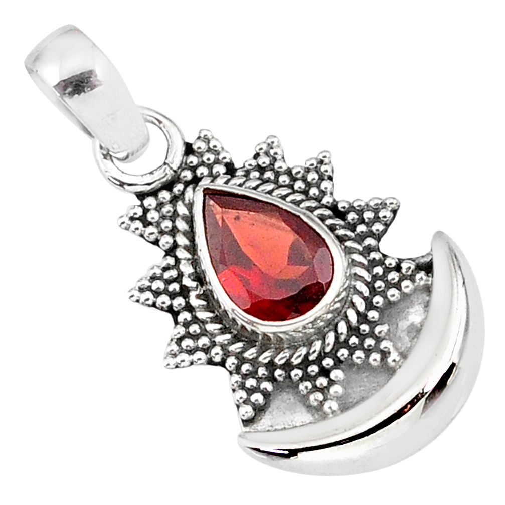 2.22cts natural red garnet 925 sterling silver moon pendant jewelry r89477