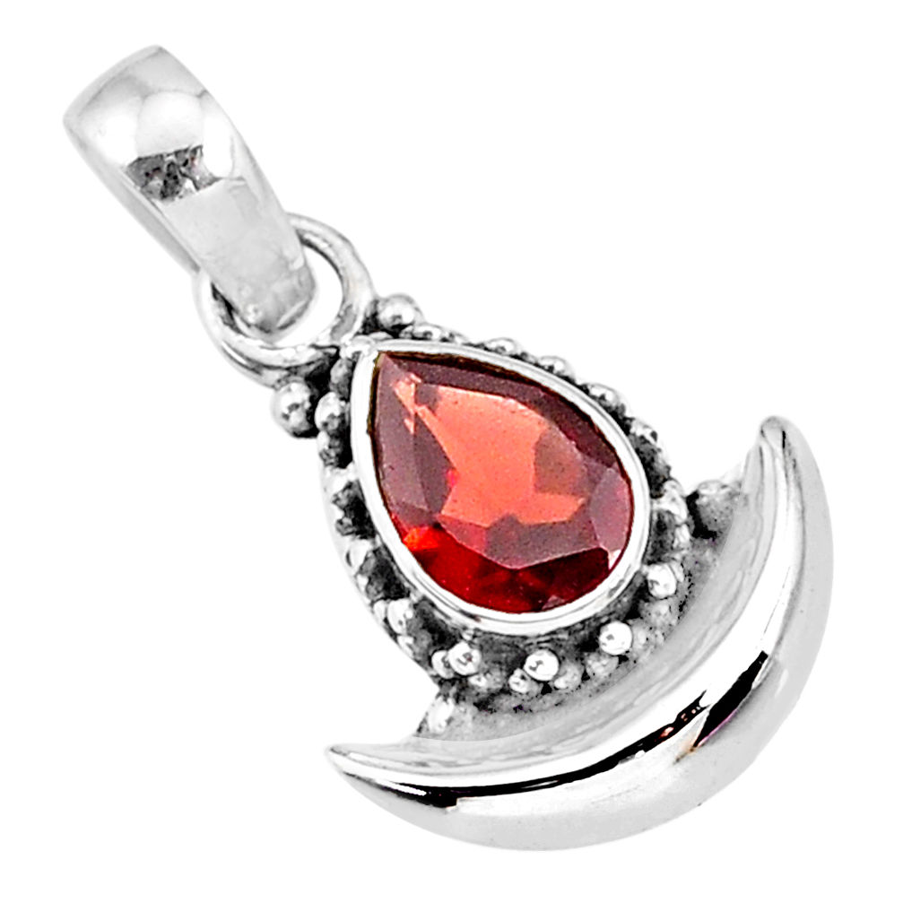 2.12cts natural red garnet 925 sterling silver moon pendant jewelry r89556