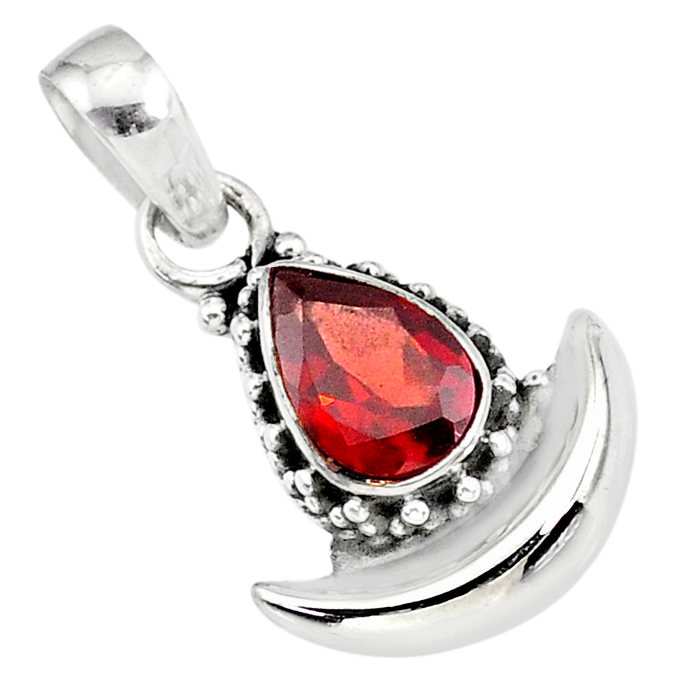 2.22cts natural red garnet 925 sterling silver moon pendant jewelry r89568