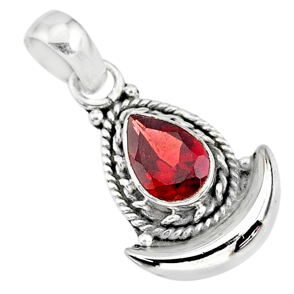 2.34cts natural red garnet 925 sterling silver moon pendant jewelry r89587