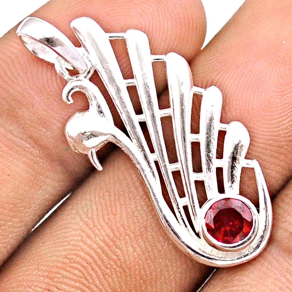 0.80cts natural red garnet 925 sterling silver peacock pendant jewelry u17526