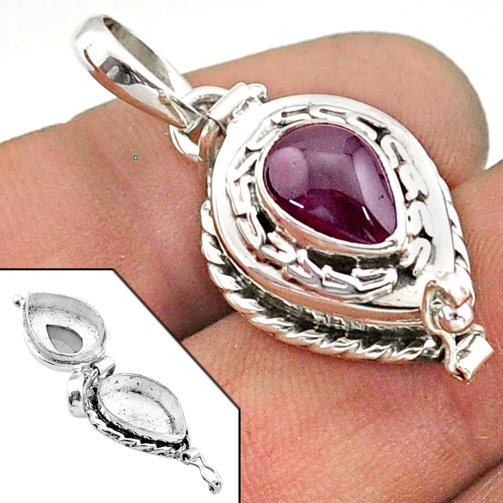 2.51cts natural red garnet 925 sterling silver poison box pendant jewelry t73548