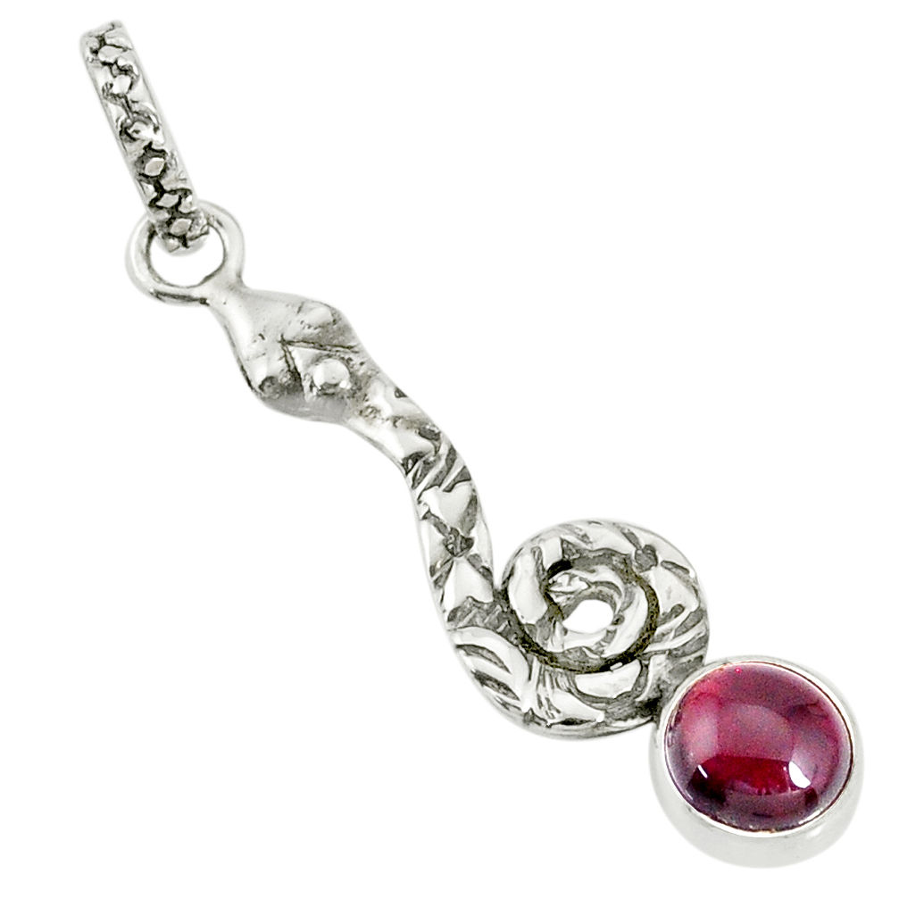 2.56cts natural red garnet 925 sterling silver snake pendant jewelry r78503