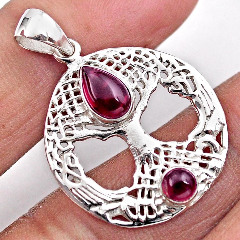 2.28cts natural red garnet 925 sterling silver tree of life pendant t88242