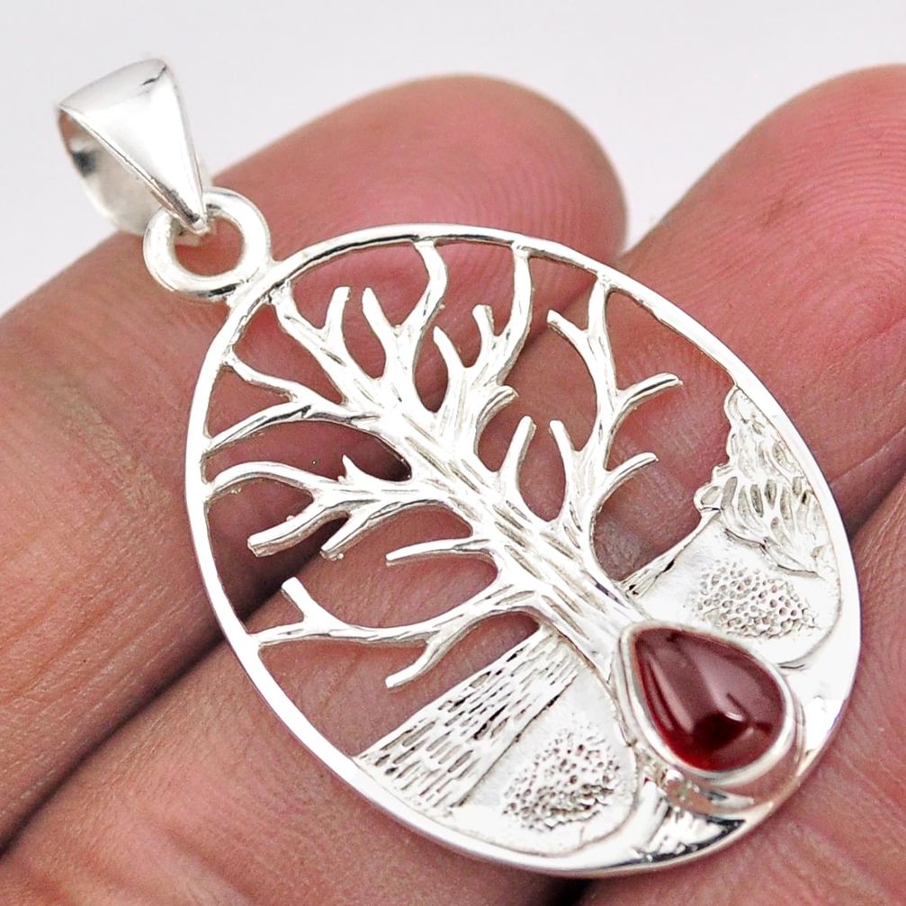 1.92cts natural red garnet 925 sterling silver tree of life pendant t88490