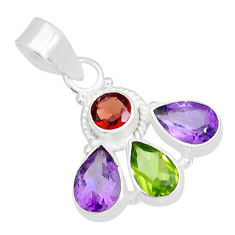 6.06cts natural red garnet amethyst peridot 925 sterling silver pendant y12851