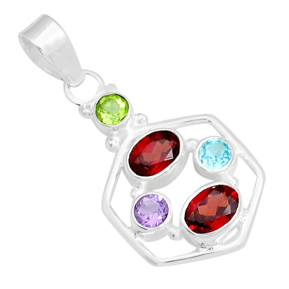 5.03cts natural red garnet amethyst peridot topaz 925 silver pendant y12819