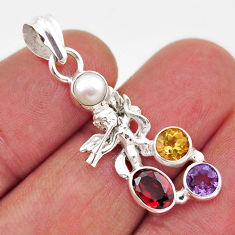 3.82cts natural red garnet citrine amethyst sterling silver angel pendant y86571