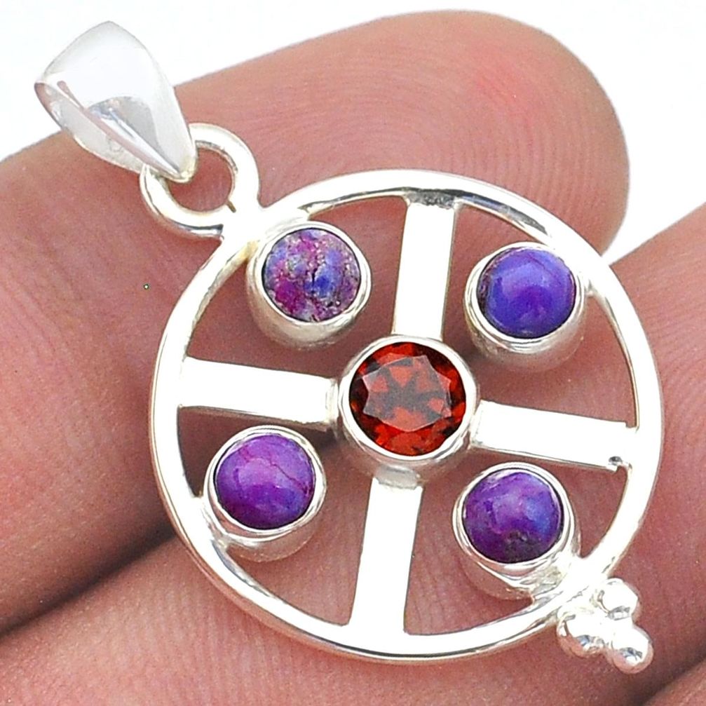 2.46cts natural red garnet copper turquoise 925 sterling silver pendant u61579