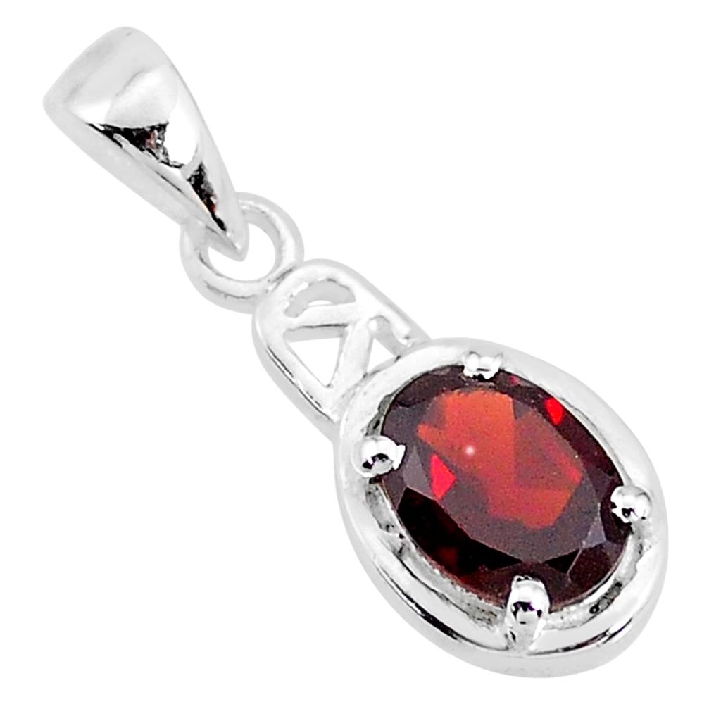 1.86cts natural red garnet oval 925 sterling silver handmade pendant t7907