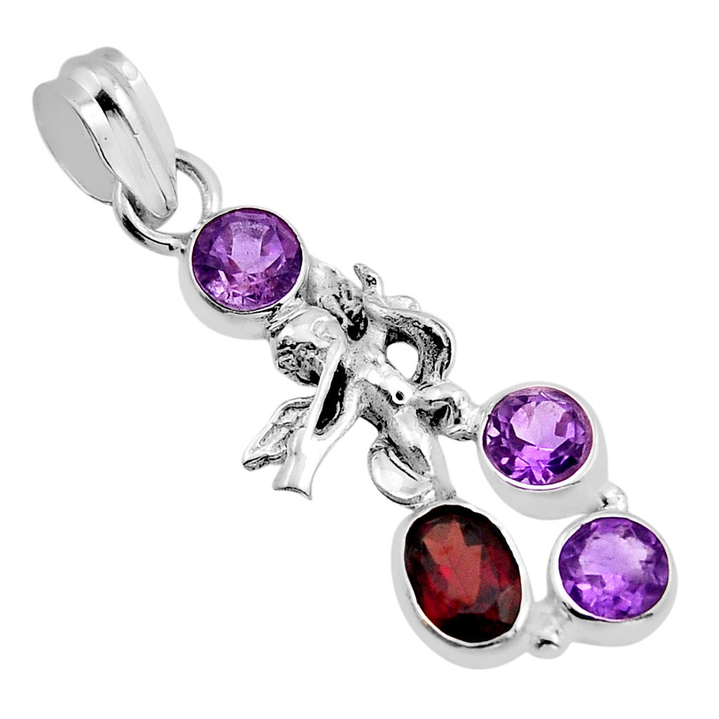 3.59cts natural red garnet oval amethyst 925 sterling silver angel pendant n1282