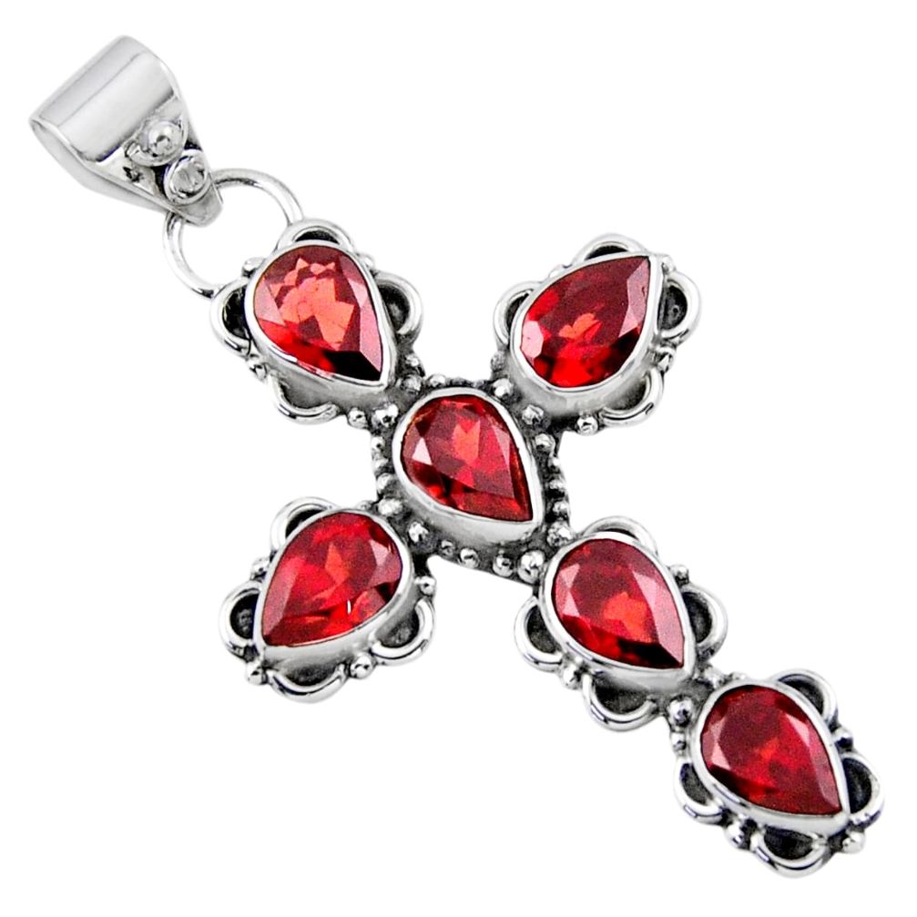 10.68cts natural red garnet pear 925 sterling silver holy cross pendant r55807