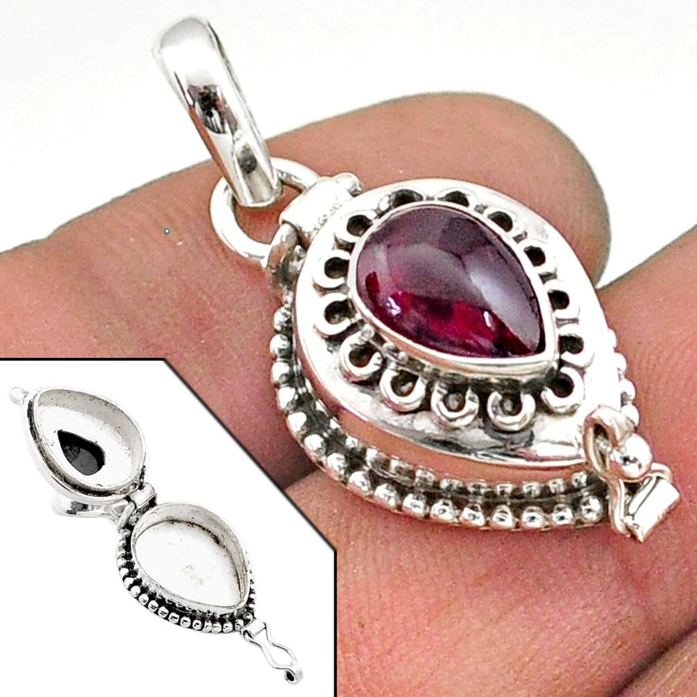 2.52cts natural red garnet pear sterling silver poison box pendant t73547