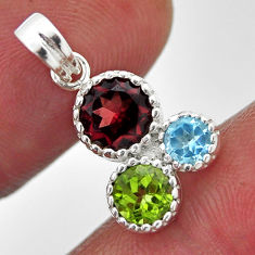 2.73cts natural red garnet peridot topaz 925 sterling silver pendant n34412