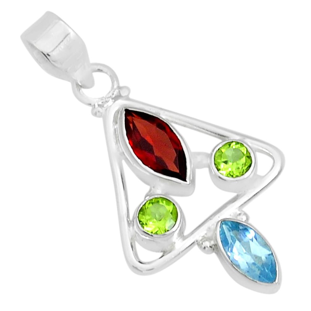 5.28cts natural red garnet peridot topaz 925 sterling silver pendant y12838