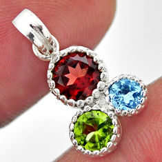 2.58cts natural red garnet peridot topaz round sterling silver pendant n34416