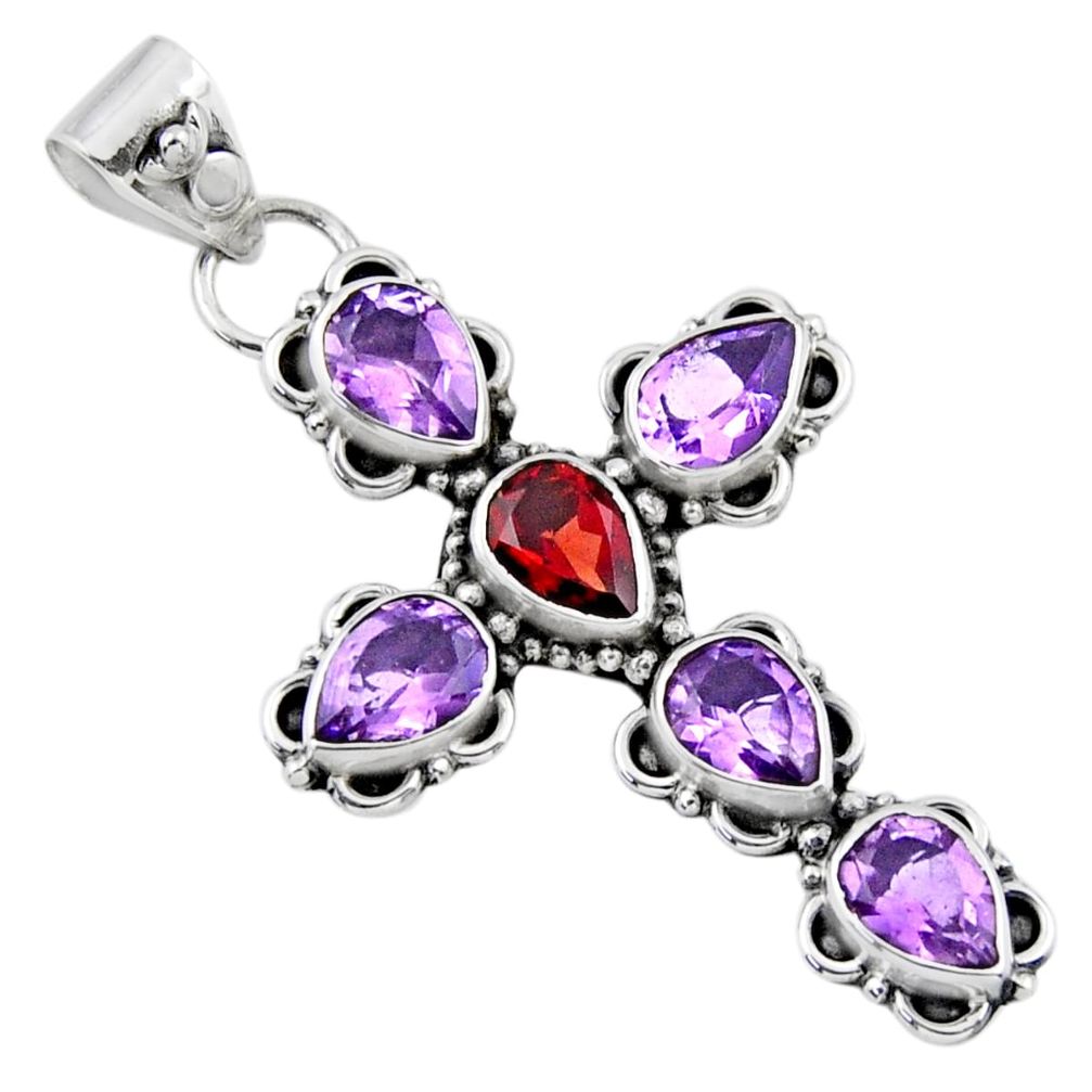 9.99cts natural red garnet purple amethyst 925 silver holy cross pendant r55813