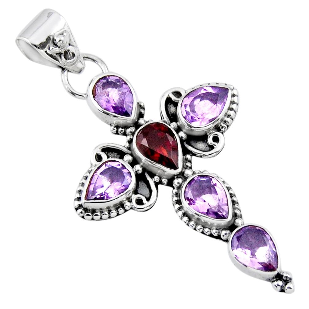 9.99cts natural red garnet purple amethyst 925 silver holy cross pendant r55847