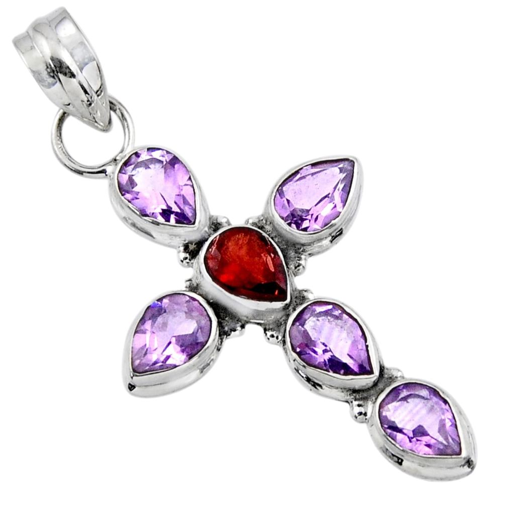 6.76cts natural red garnet purple amethyst 925 silver holy cross pendant r55897