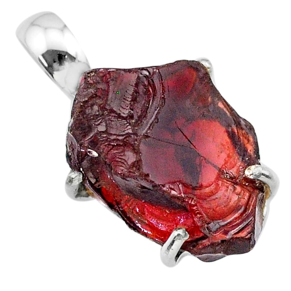 12.09cts natural red garnet raw 925 sterling silver pendant jewelry t31174