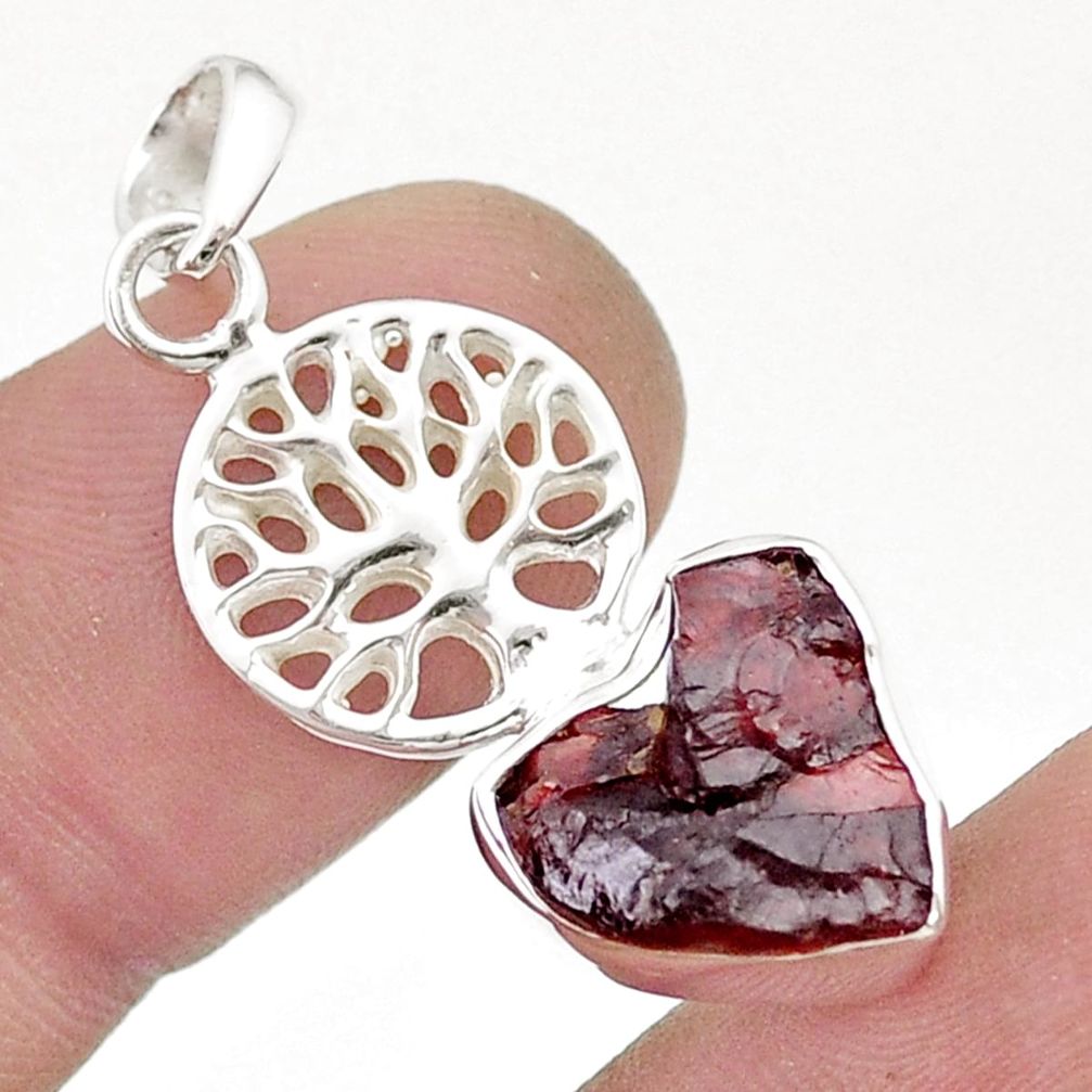 4.67cts natural red garnet rough 925 sterling silver tree of life pendant u49095