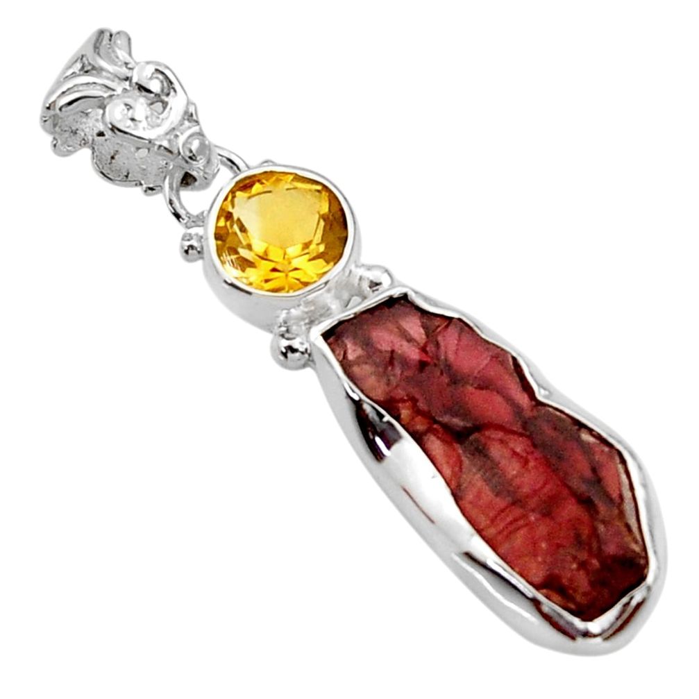 11.57cts natural red garnet rough citrine 925 sterling silver pendant r29761