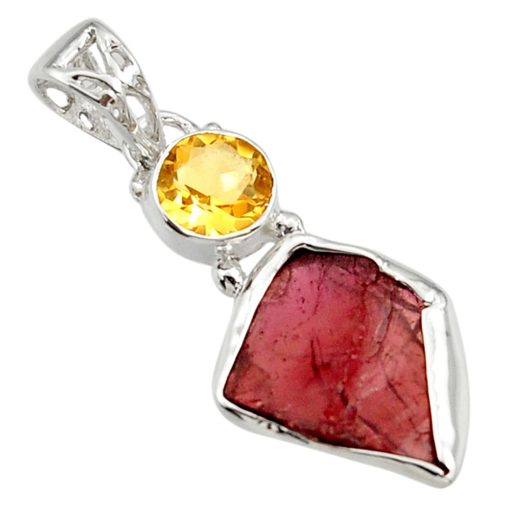 10.76cts natural red garnet rough citrine 925 sterling silver pendant r29762