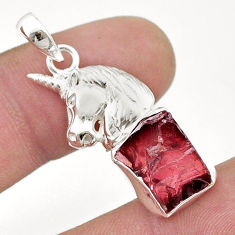 7.27cts natural red garnet rough fancy 925 sterling silver horse pendant u49115