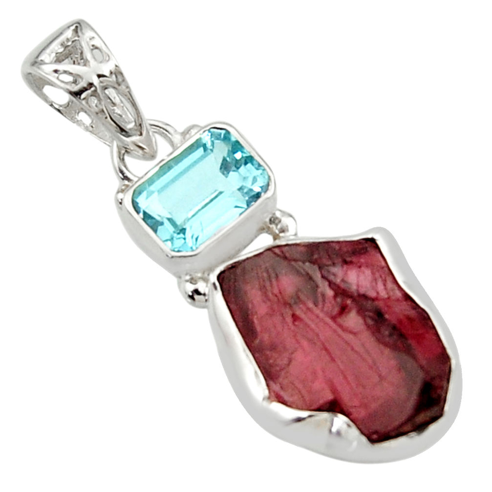 12.52cts natural red garnet rough topaz 925 sterling silver pendant r29763