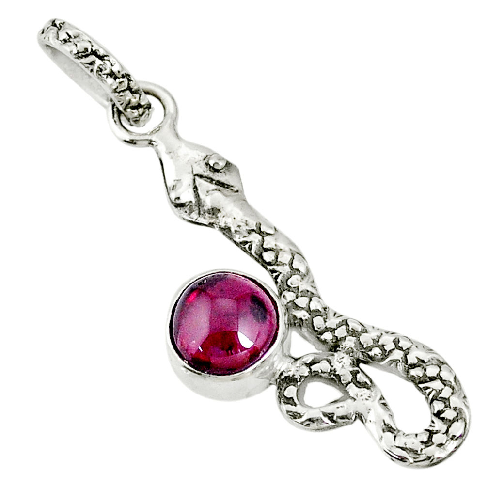 2.57cts natural red garnet round 925 sterling silver snake pendant r78489
