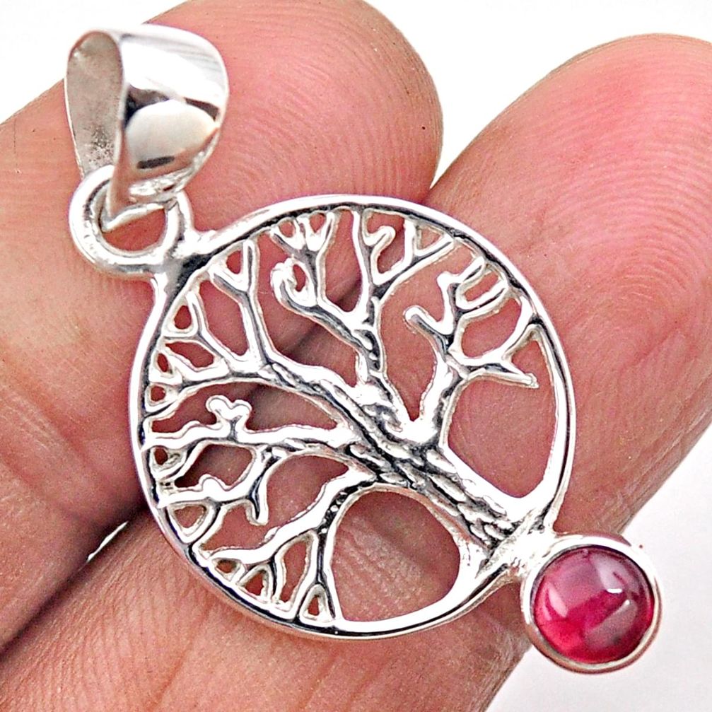 1.06cts natural red garnet round 925 sterling silver tree of life pendant t88346