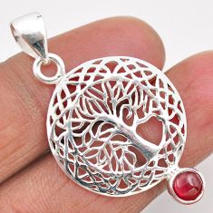 0.87cts natural red garnet round 925 sterling silver tree of life pendant t88480