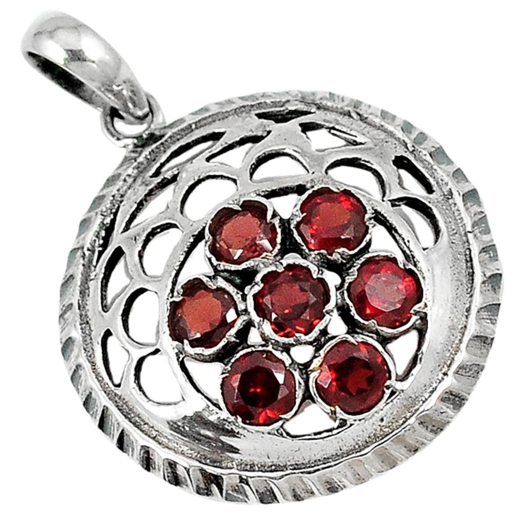 Natural red garnet round shape 925 sterling silver pendant jewelry c26060