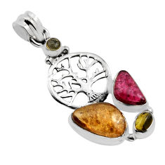 9.39cts natural red green yellow tourmaline silver tree of life pendant n1842