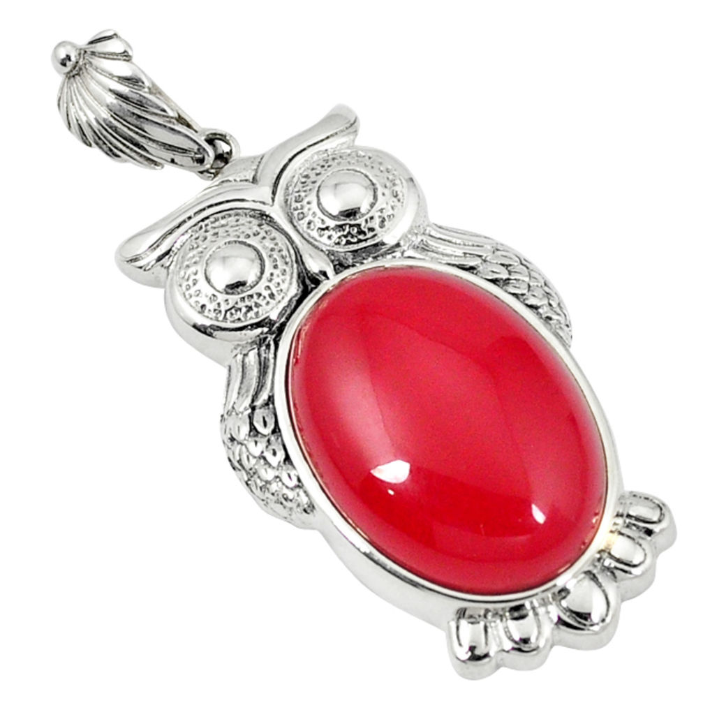 Natural red onyx oval 925 sterling silver owl pendant jewelry c22578