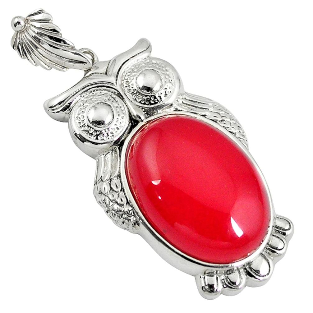 Natural red onyx oval shape 925 sterling silver owl pendant jewelry c22574