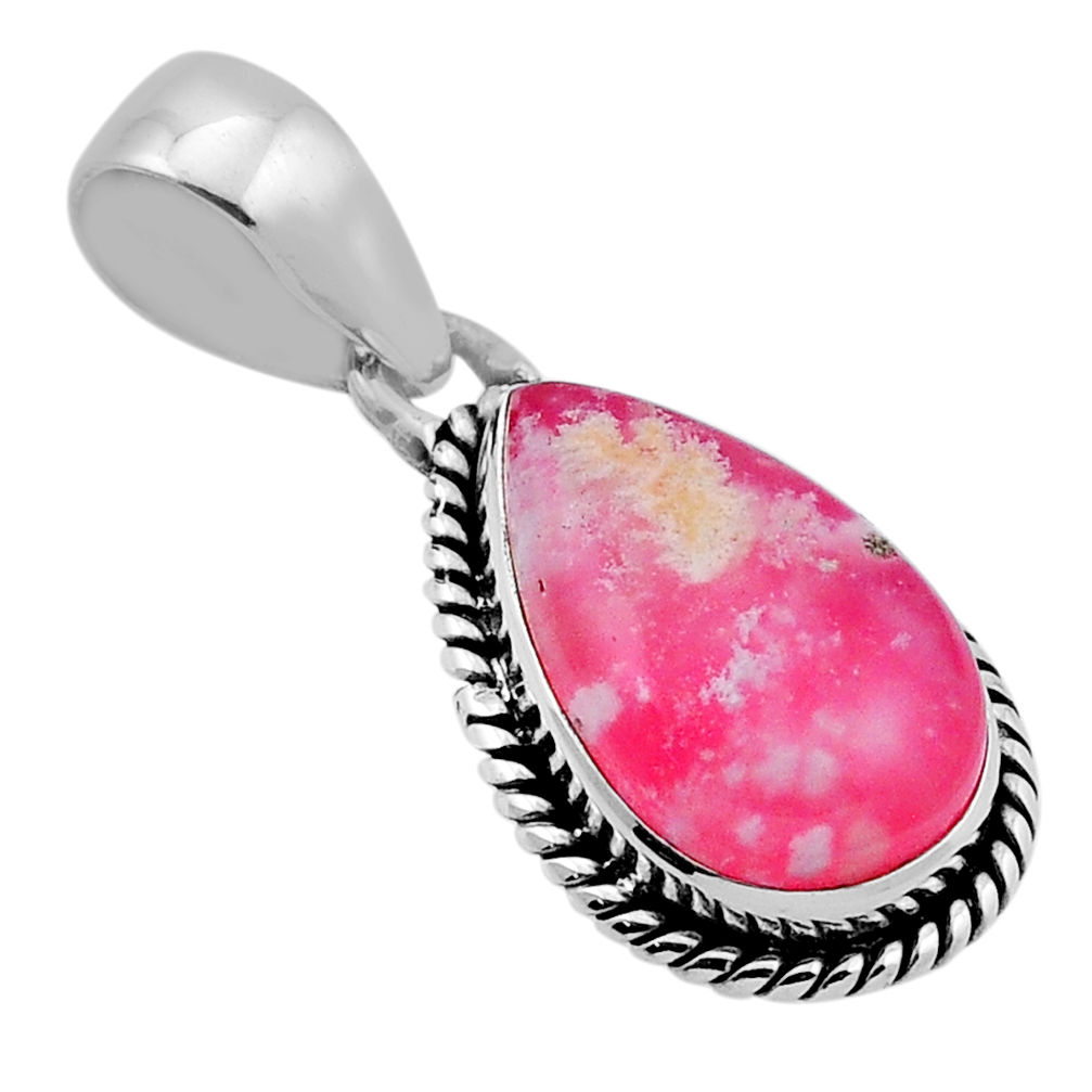 12.07cts natural red plume agate pear 925 sterling silver pendant jewelry n47902