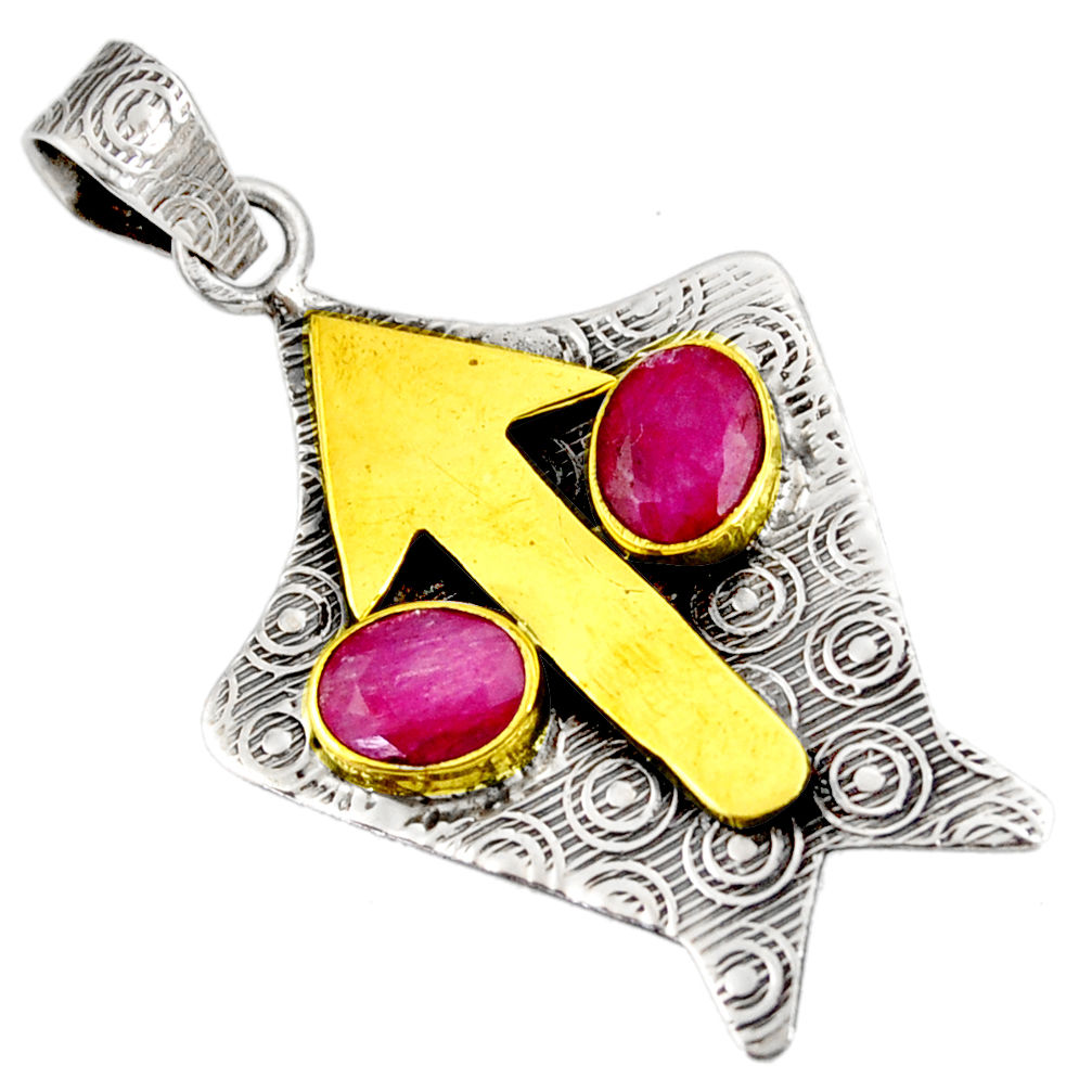 red ruby 925 sterling silver 14k gold pendant jewelry d39127