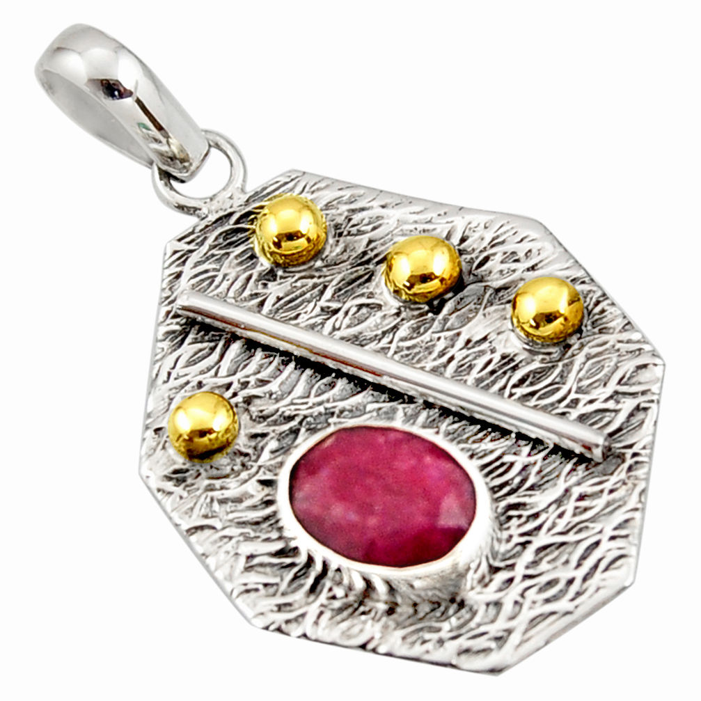 2.94cts natural red ruby 925 sterling silver 14k gold pendant jewelry r37167