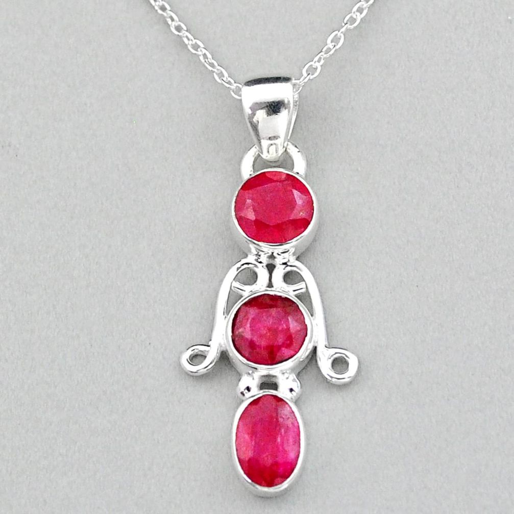 4.02cts natural red ruby 925 sterling silver 18' chain pendant jewelry u8361