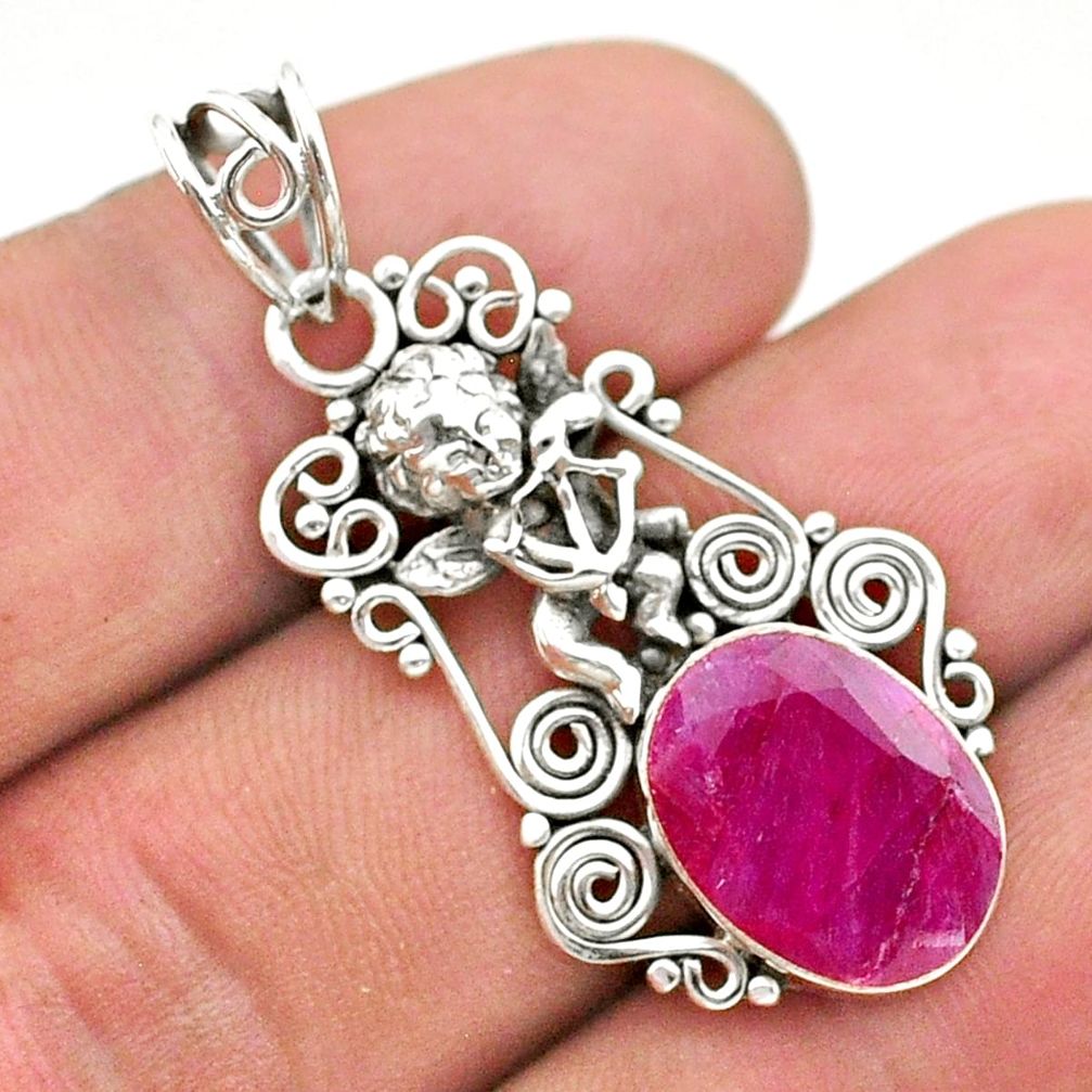 5.87cts natural red ruby 925 sterling silver angel pendant jewelry t40784