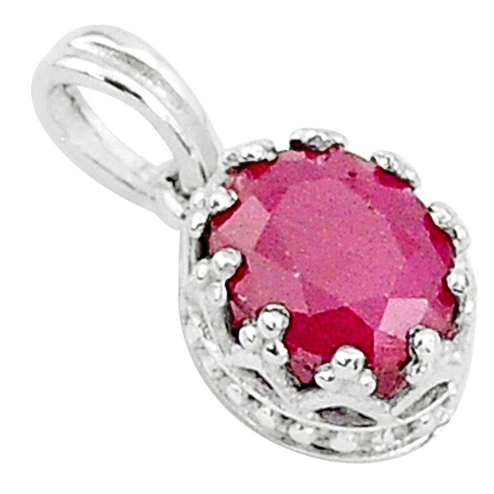 2.43cts natural red ruby 925 sterling silver crown pendant jewelry t5102