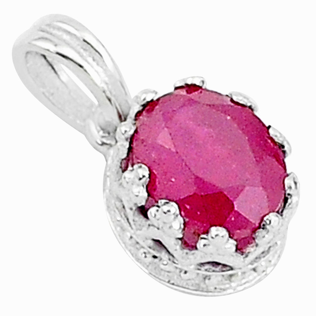 2.64cts natural red ruby 925 sterling silver crown pendant jewelry t5116