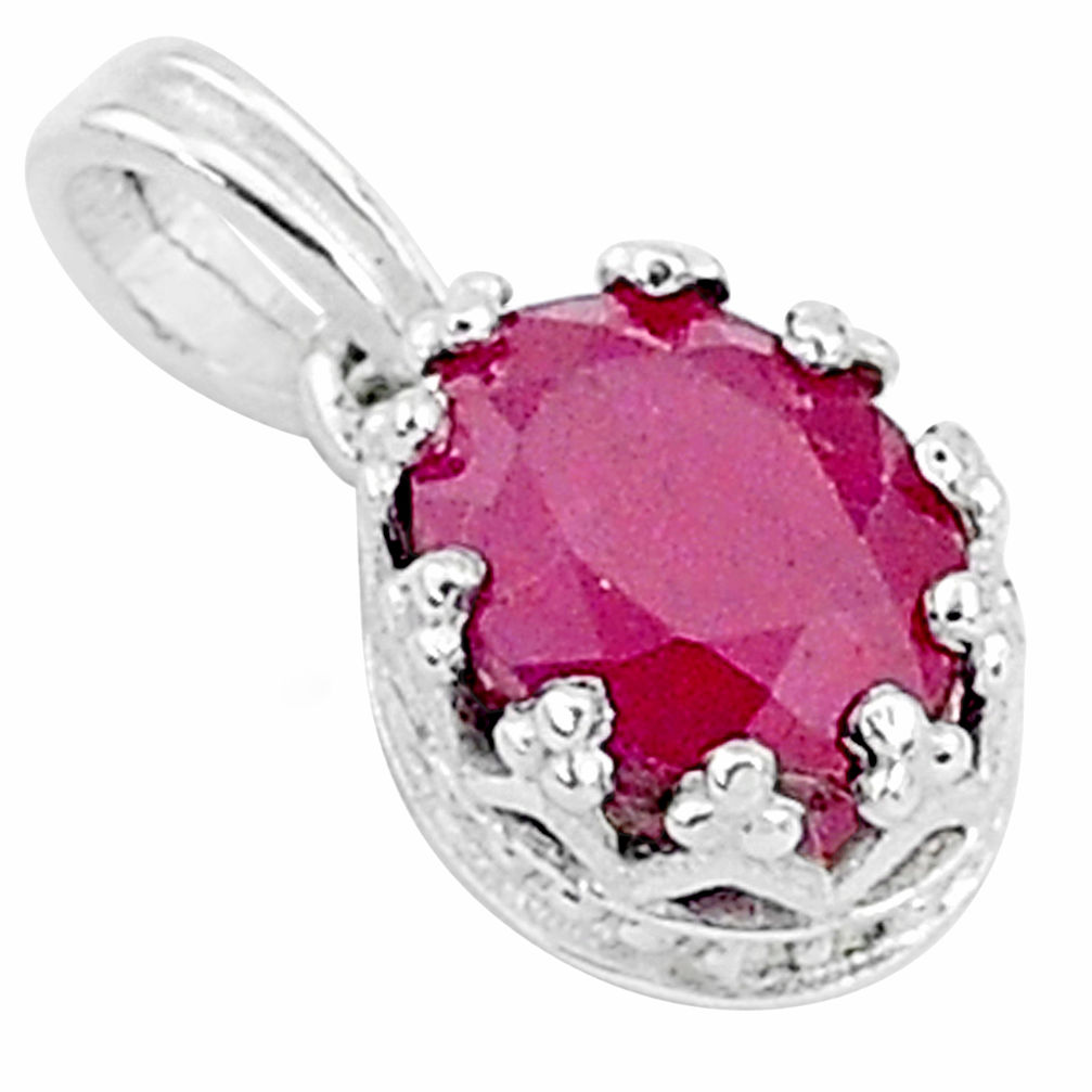 2.69cts natural red ruby 925 sterling silver crown pendant jewelry t5117