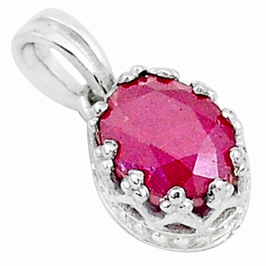 2.93cts natural red ruby 925 sterling silver crown pendant jewelry t5119
