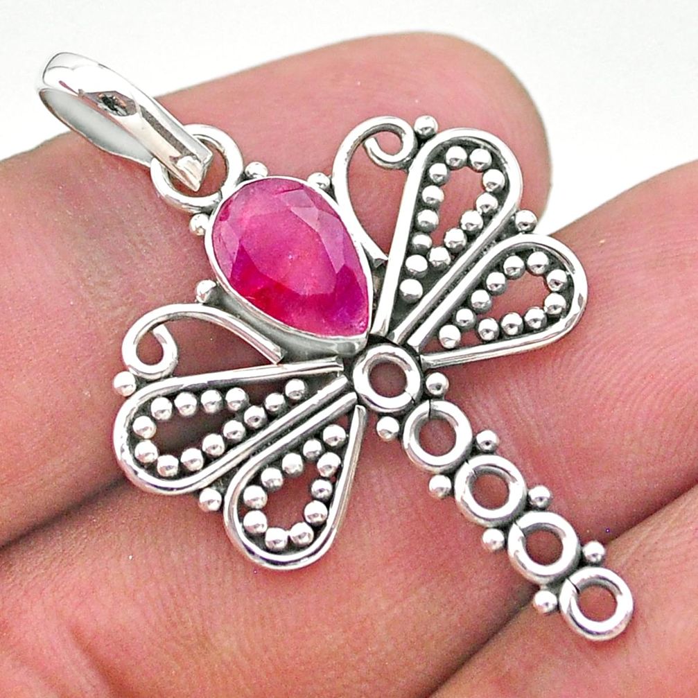 2.09cts natural red ruby 925 sterling silver dragonfly pendant jewelry t32963