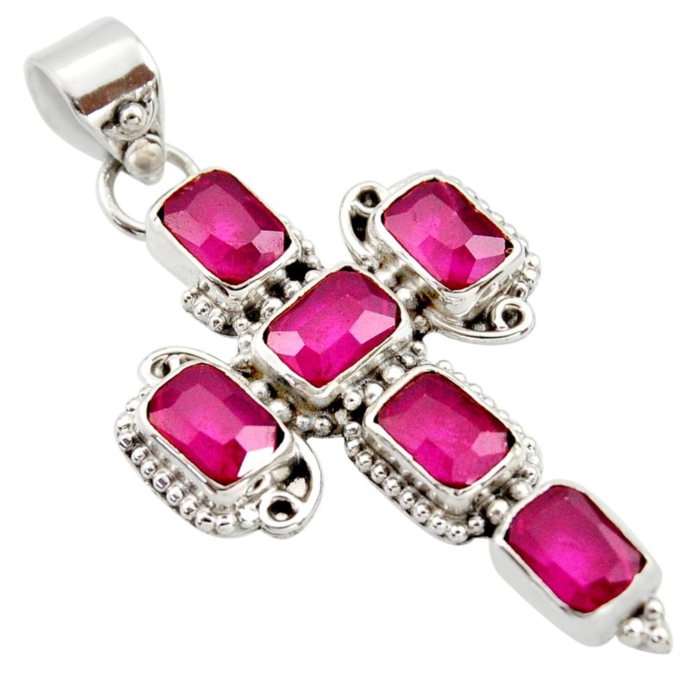 9.04cts natural red ruby 925 sterling silver holy cross pendant jewelry r35071