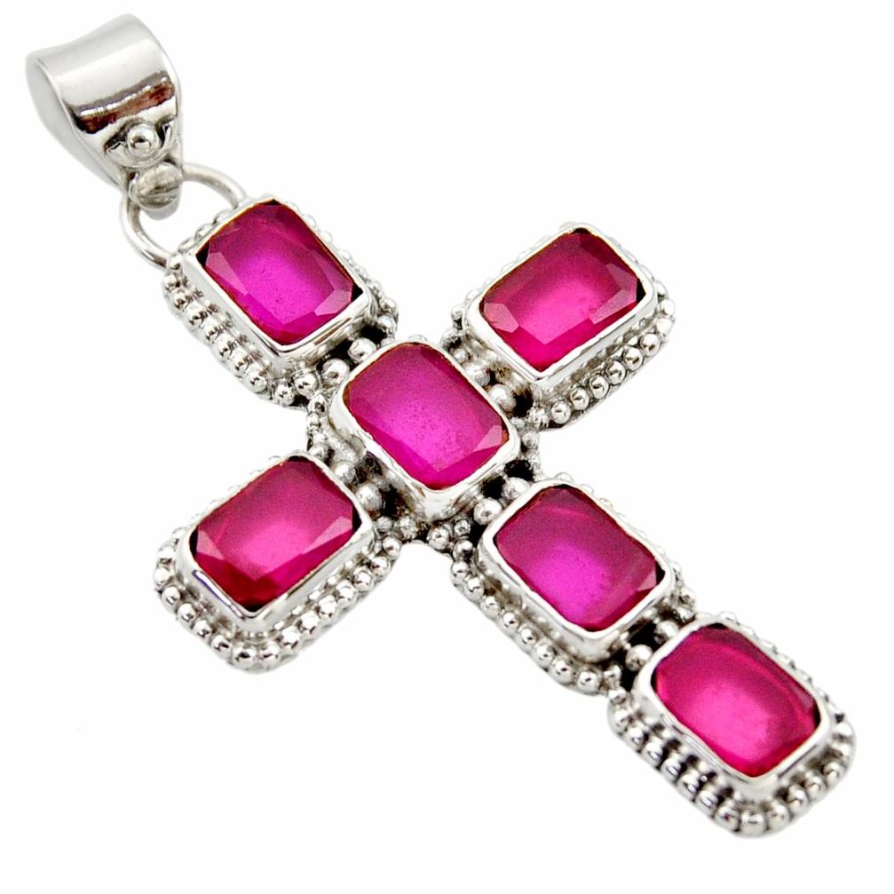 9.39cts natural red ruby 925 sterling silver holy cross pendant jewelry r35072