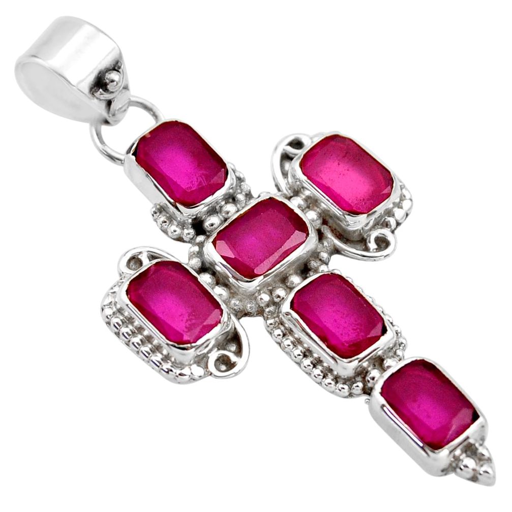 9.09cts natural red ruby 925 sterling silver holy cross pendant jewelry r35077